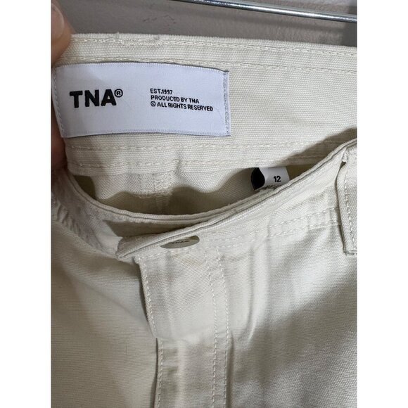 NWT Aritzia TNA Greenwich Cotton Canvas Utility Midi Skirt Ivory Birch-sz 12 - Picture 8 of 12